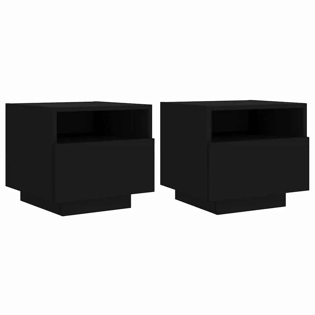 Bedside Cabinets with LED Lights 2 pcs Black 40x39x37 cm 836801 - Furniture