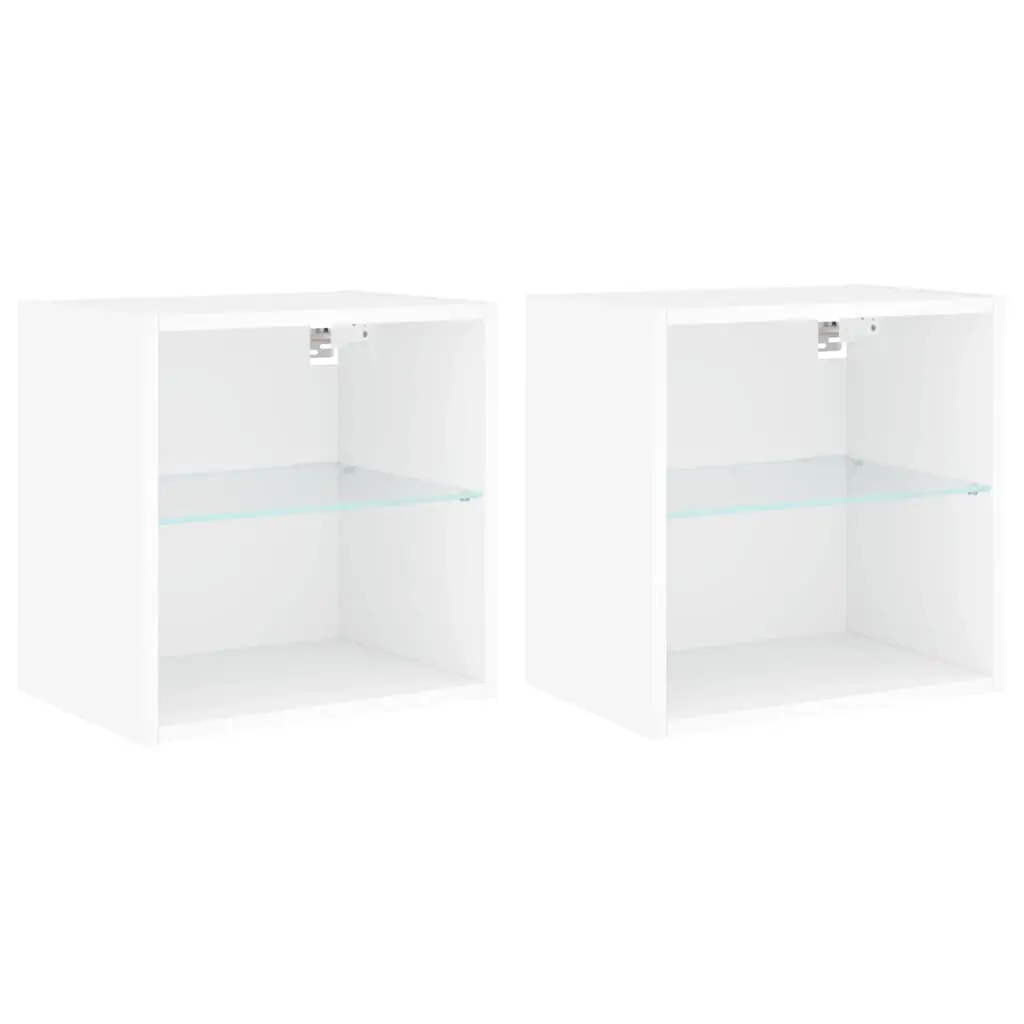 Bedside Cabinets with LED Lights Wall-mounted 2 pcs White 837065
