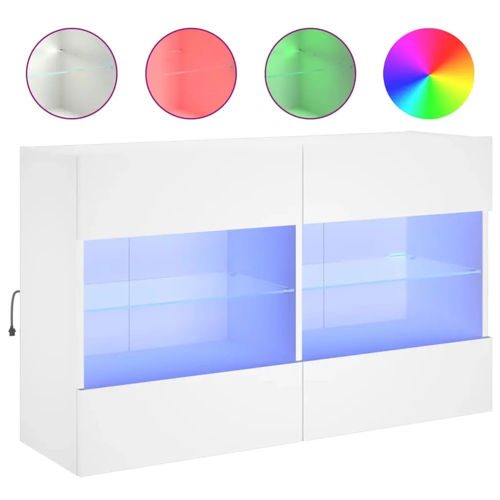 TV Wall Cabinet with LED Lights White 98.5x30x60.5 cm 837106 - Furniture