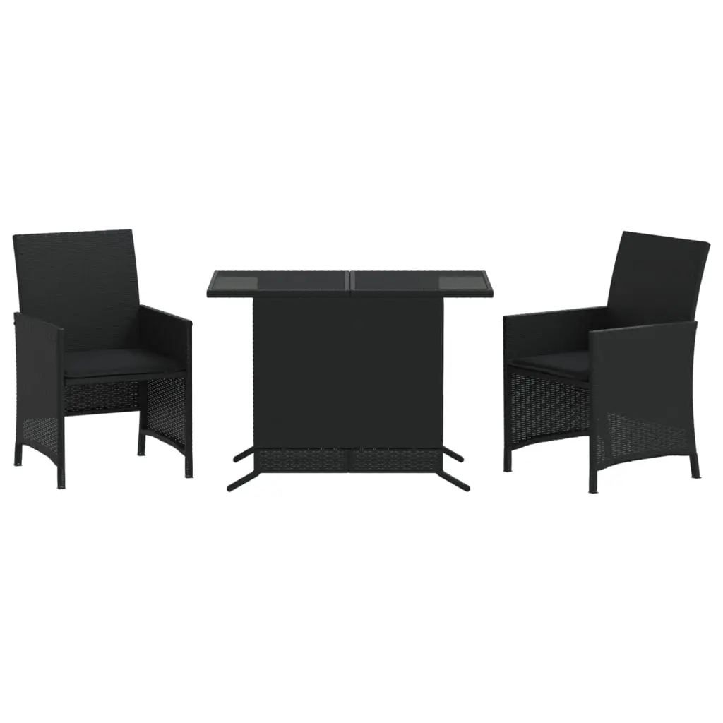 3 Piece Bistro Set with Cushions Black Poly Rattan 365117 - Furniture