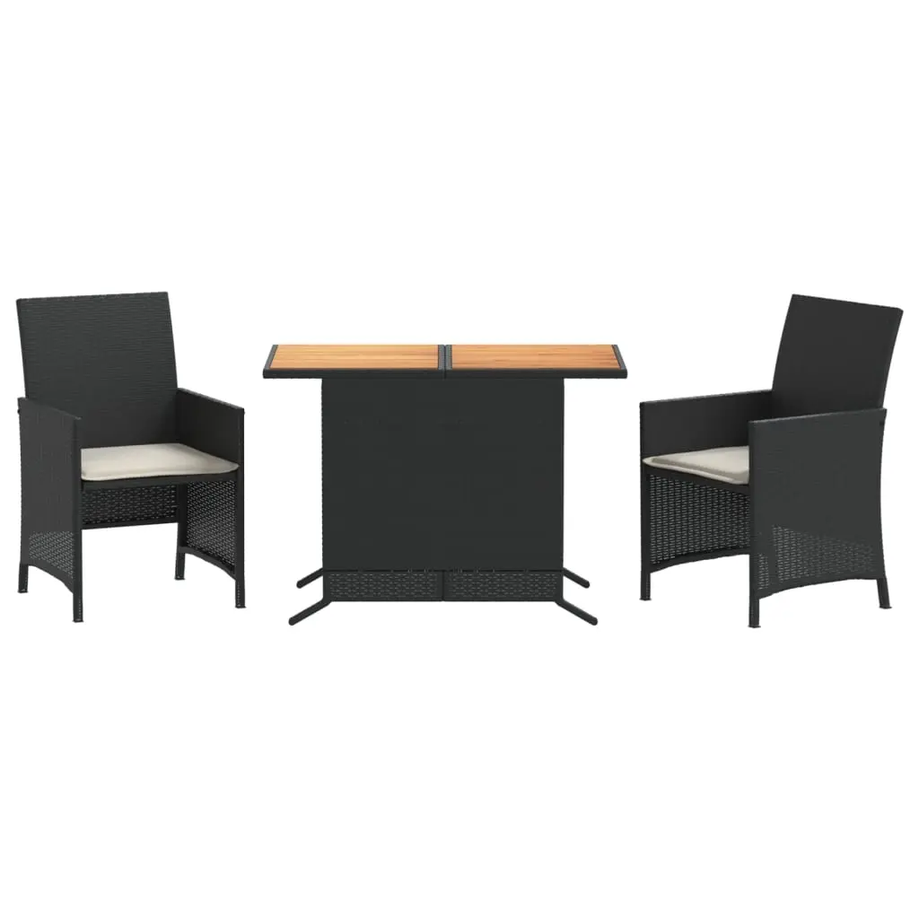 3 Piece Bistro Set with Cushions Black Poly Rattan 365124 - Furniture