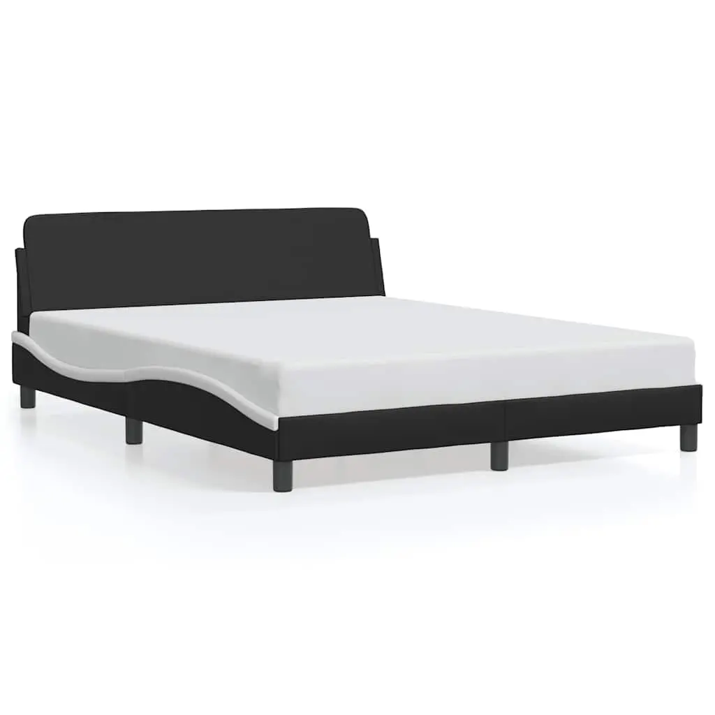 Bed Frame "Dover" Black and White 152x203 cm Queen Faux Leather 373296 - Furniture