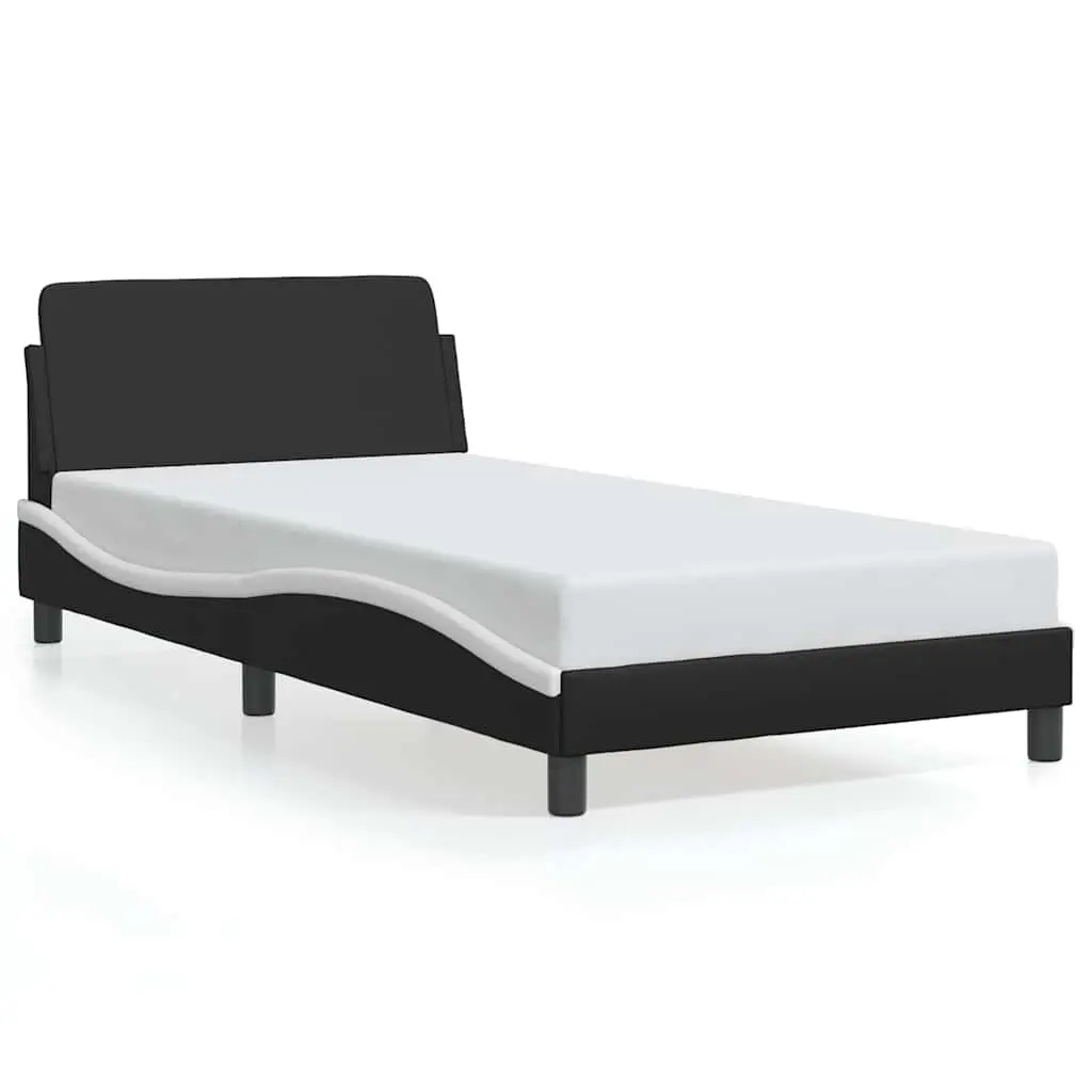 Bed Frame "Dover" Black and White 107x203 cm King Single Faux Leather 373316 - Furniture