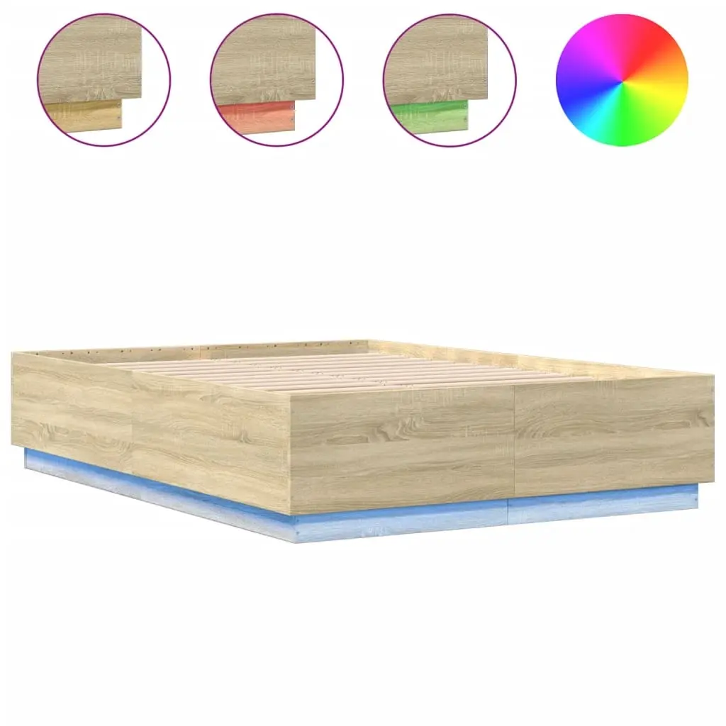 Bed Frame with LED without Mattress Sonoma Oak 150x200 cm 3209606 - Furniture