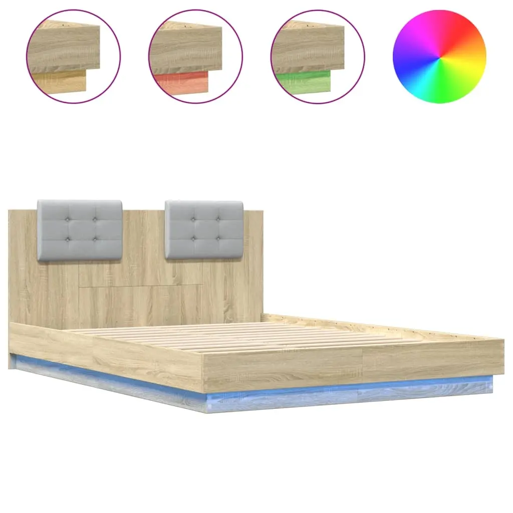 Bed Frame with LED without Mattress Sonoma Oak 150x200 cm 3210005 - Furniture