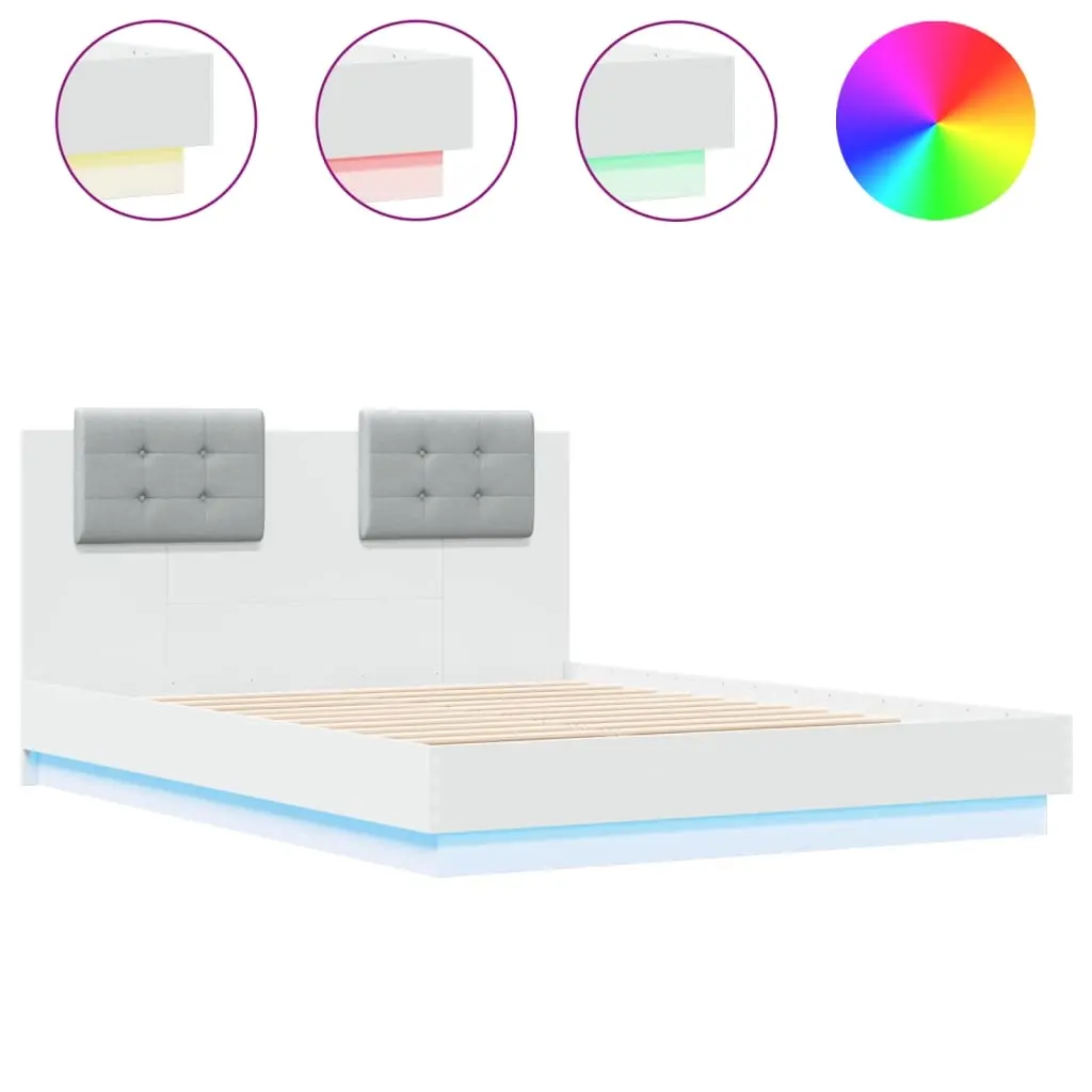 Bed Frame with LED without Mattress White 135x190 cm 3210045 - Furniture