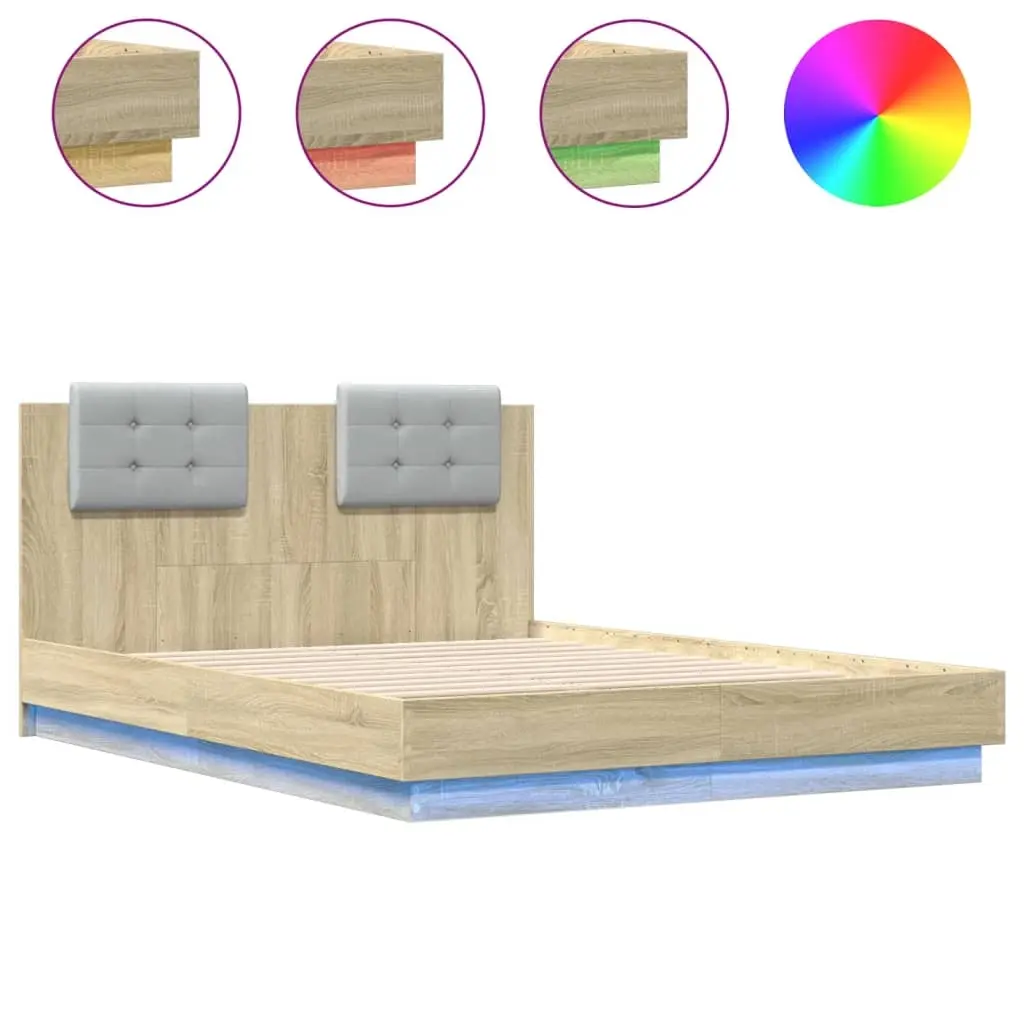 Bed Frame with LED without Mattress Sonoma Oak 135x190 cm 3210047 - Furniture