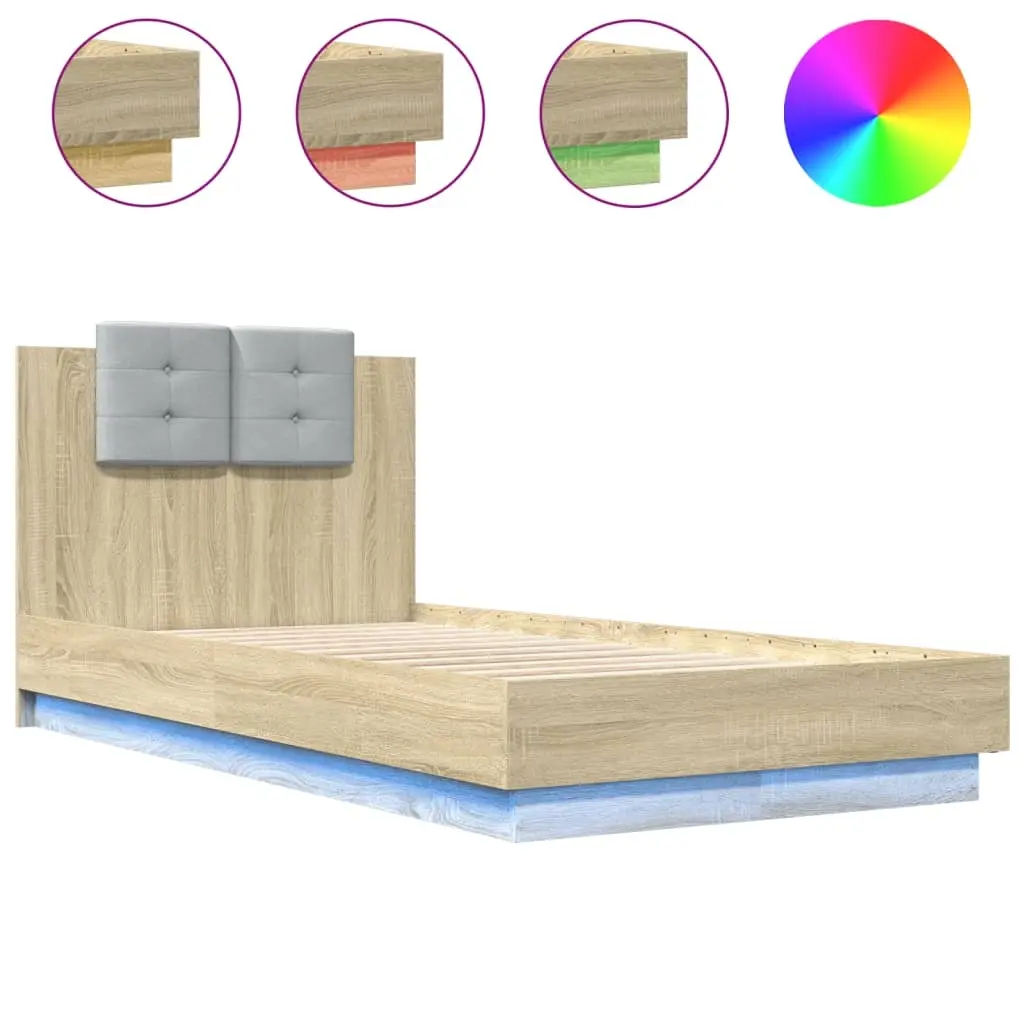 Bed Frame with LED without Mattress Sonoma Oak 90x190 cm 3210061 - Furniture