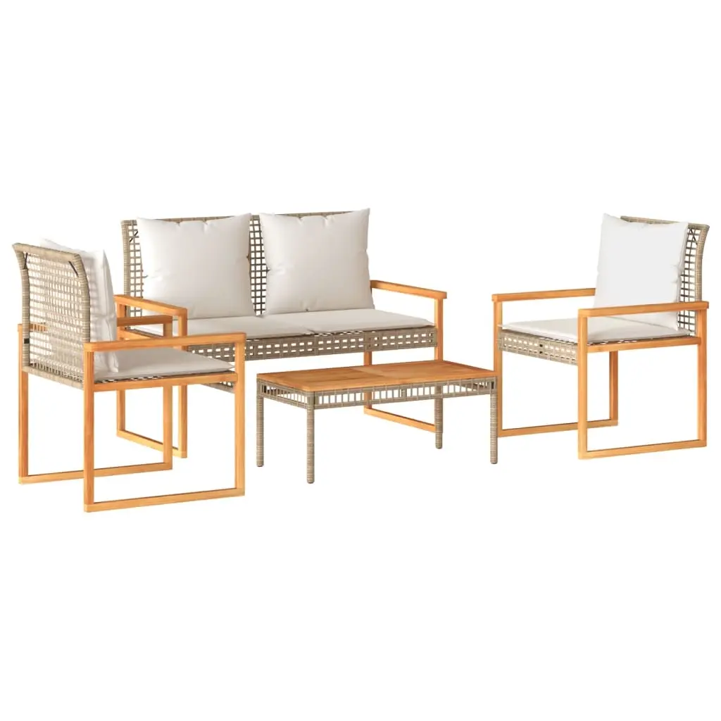 4 Piece Garden Lounge Set with Cushions Mix Beige Poly Rattan 365859 - Furniture