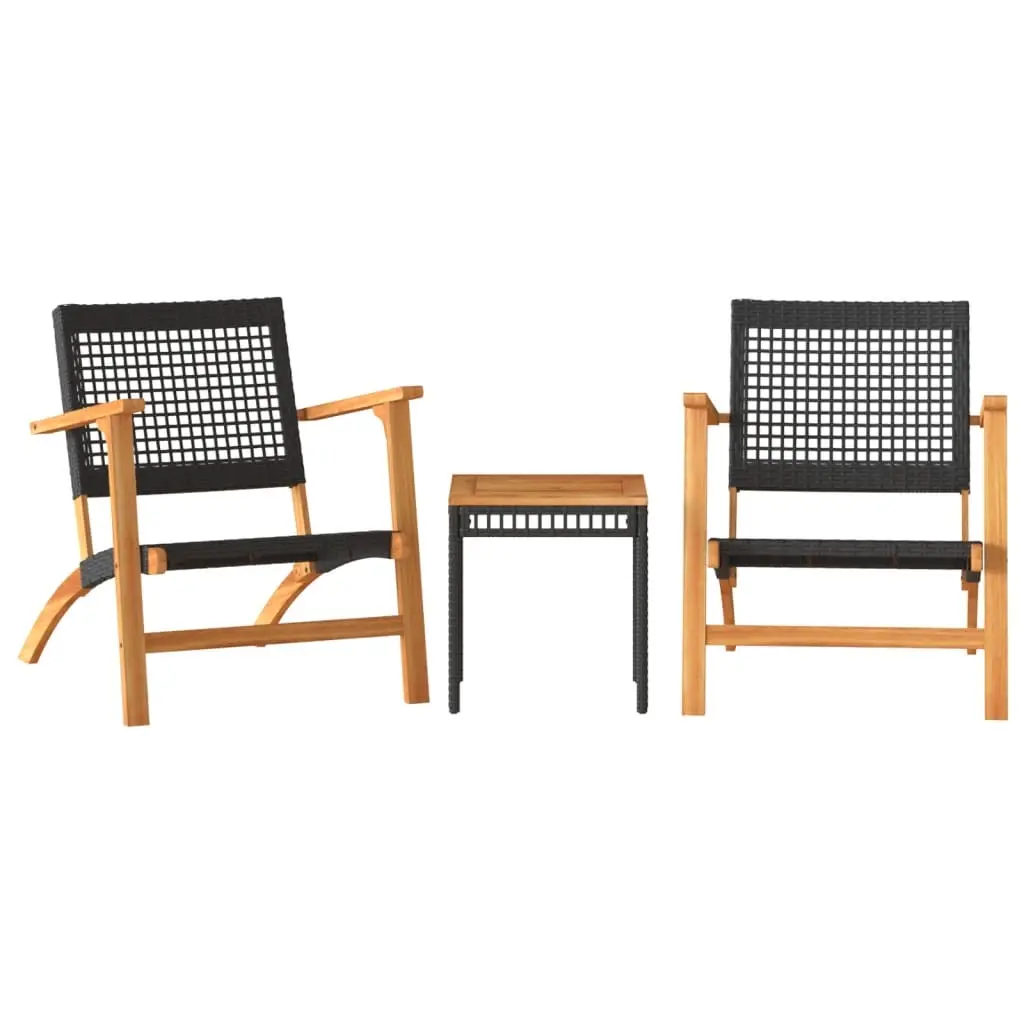 3 Piece Bistro Set Black Poly Rattan and Solid Wood Acacia 365866 - Furniture