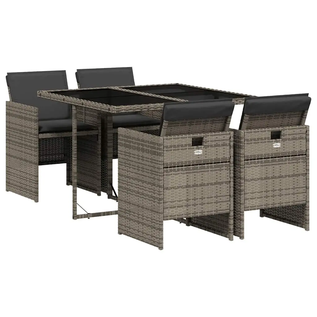 5 Piece Garden Dining Set with Cushions Grey Poly Rattan 3210536 - Furniture