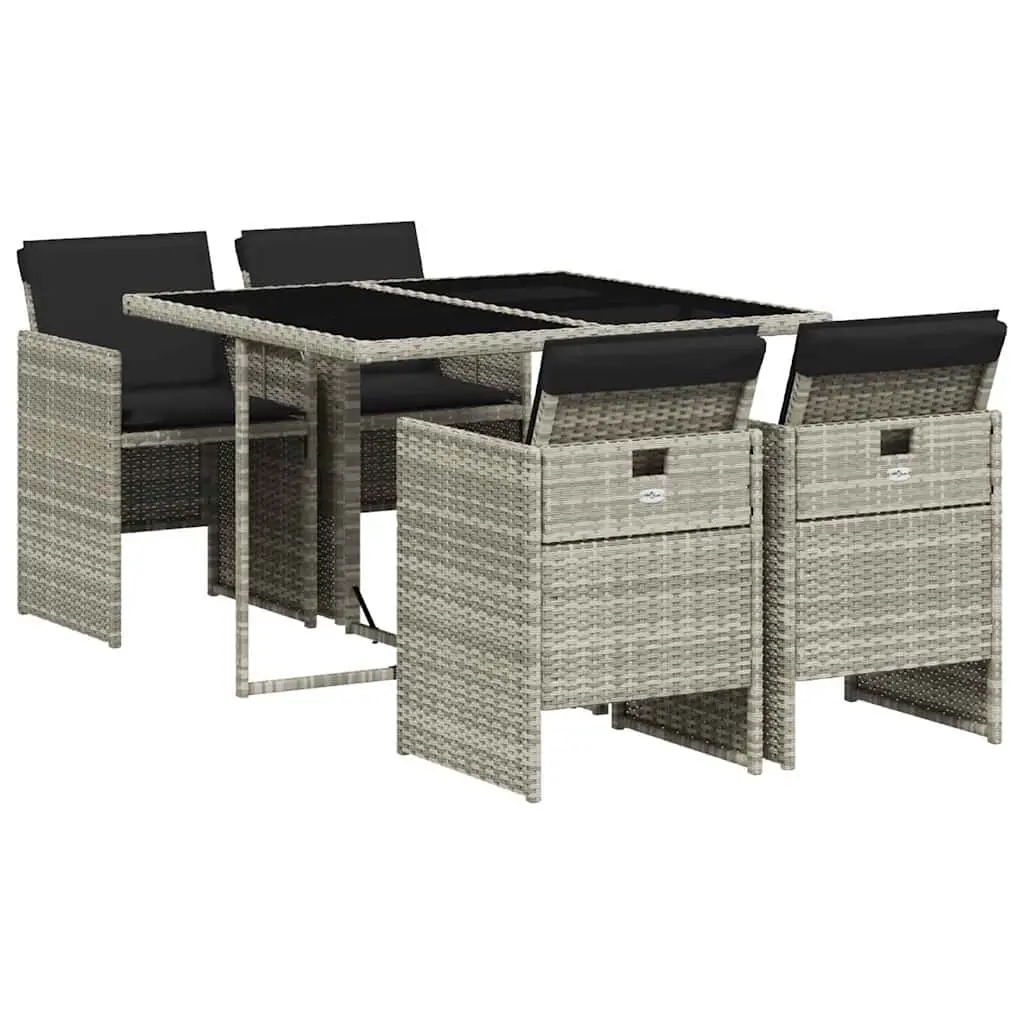 5 Piece Garden Dining Set with Cushions Light Grey Poly Rattan 3210539 - Furniture