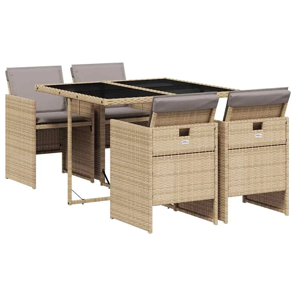 5 Piece Garden Dining Set with Cushions Mix Beige Poly Rattan 3210540 - Furniture