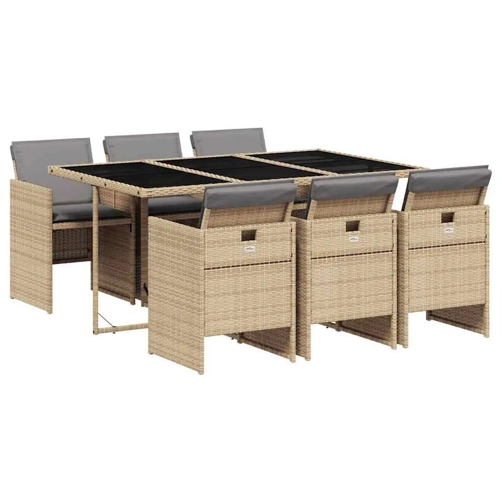 7 Piece Garden Dining Set with Cushions Mix Beige Poly Rattan 3210552 - Furniture