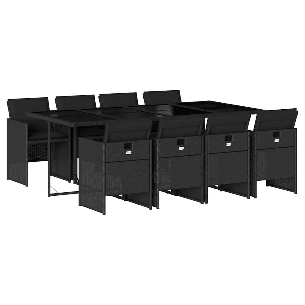 9 Piece Garden Dining Set with Cushions Black Poly Rattan 3210559 - Furniture