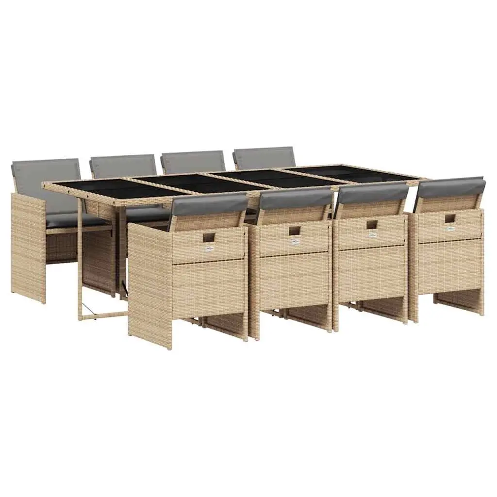 9 Piece Garden Dining Set with Cushions Mix Beige Poly Rattan 3210564 - Furniture