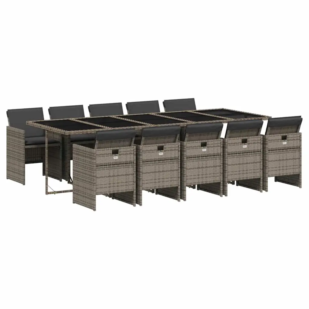 11 Piece Garden Dining Set with Cushions Grey Poly Rattan 3210572 - Furniture
