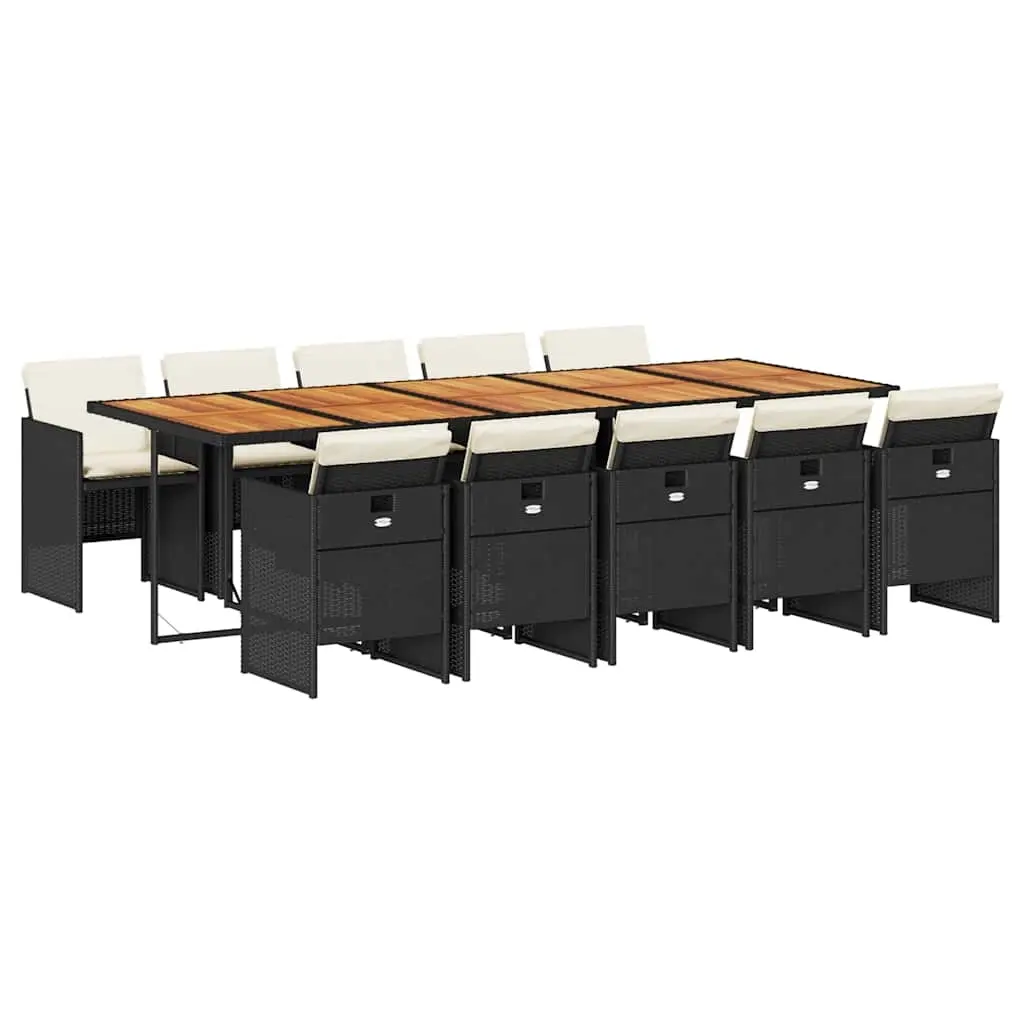 11 Piece Garden Dining Set with Cushions Black Poly Rattan 3210579 - Furniture