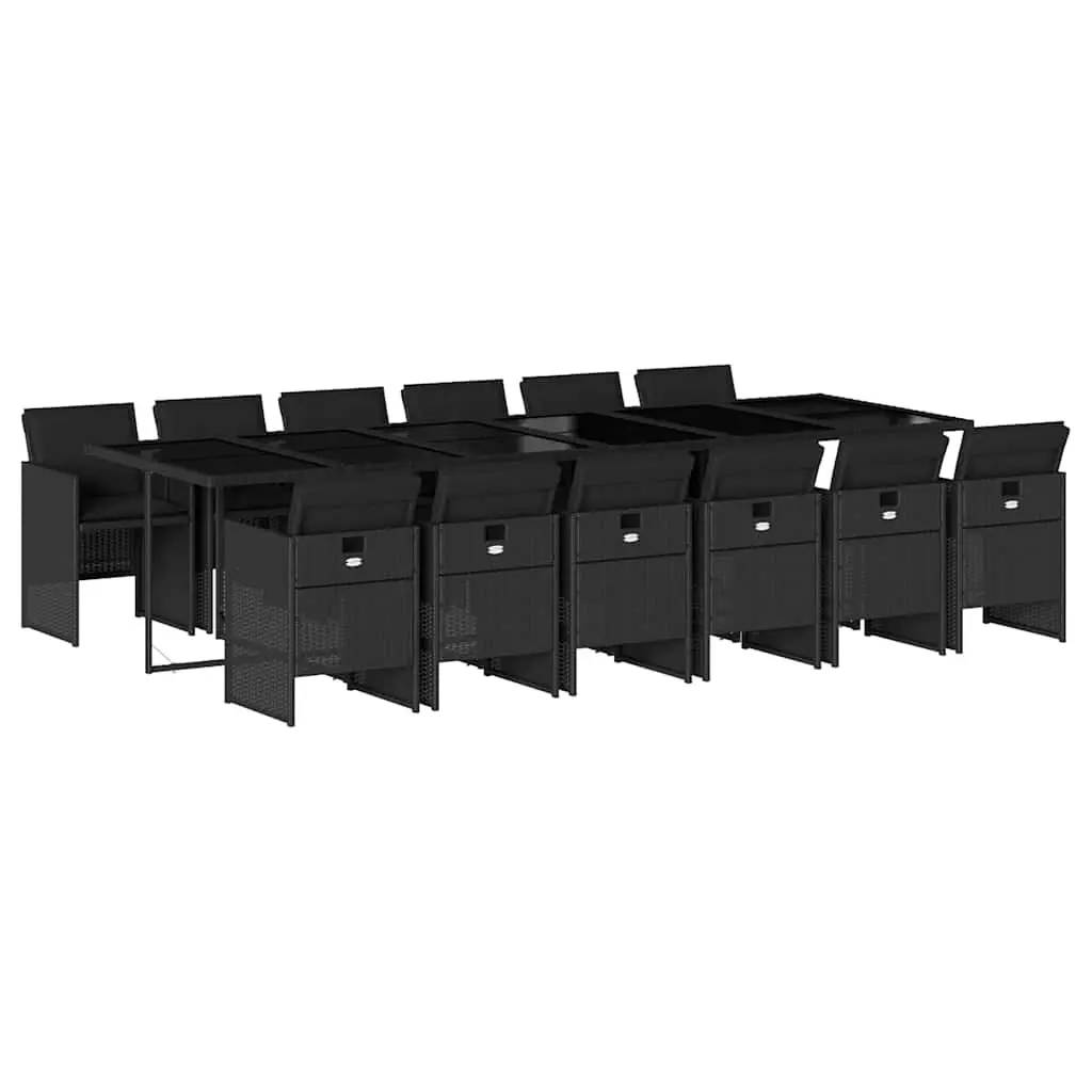 13 Piece Garden Dining Set with Cushions Black Poly Rattan 3210583 - Furniture