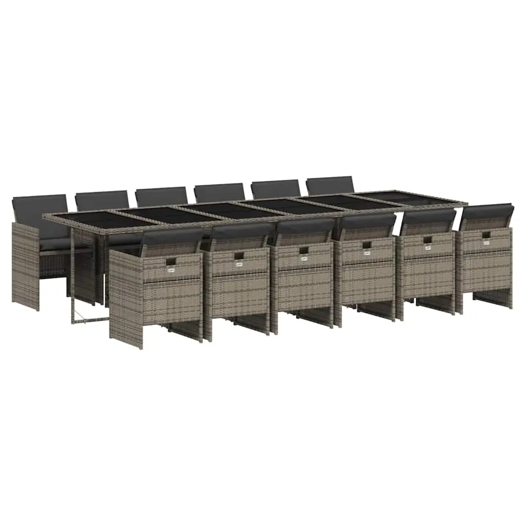 13 Piece Garden Dining Set with Cushions Grey Poly Rattan 3210584 - Furniture