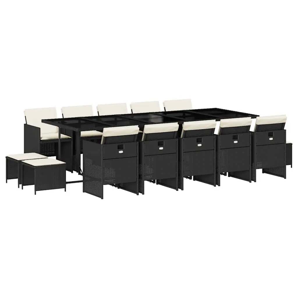 15 Piece Garden Dining Set with Cushions Black Poly Rattan 3210630 - Furniture