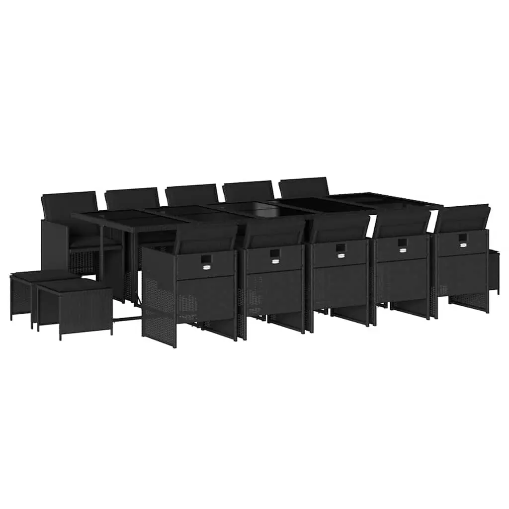 15 Piece Garden Dining Set with Cushions Black Poly Rattan 3210631 - Furniture