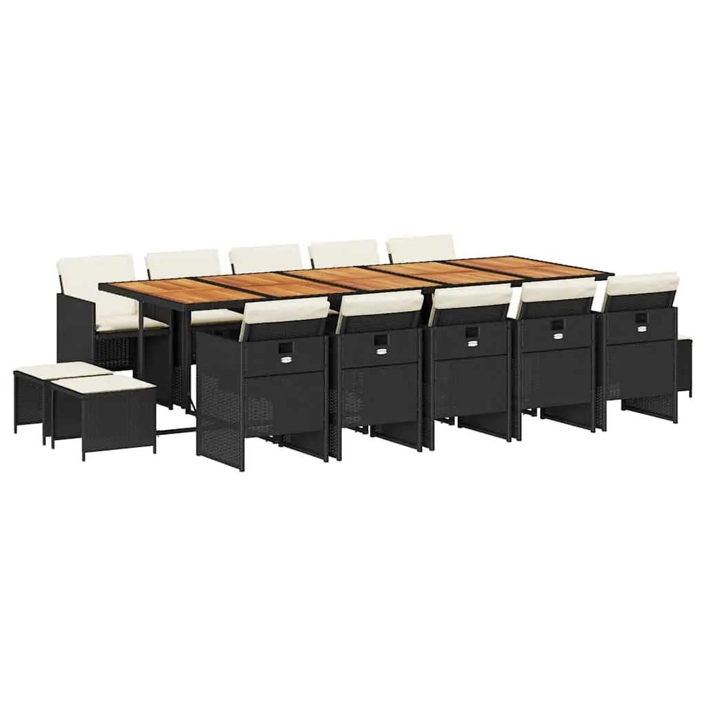 15 Piece Garden Dining Set with Cushions Black Poly Rattan 3210639 - Furniture