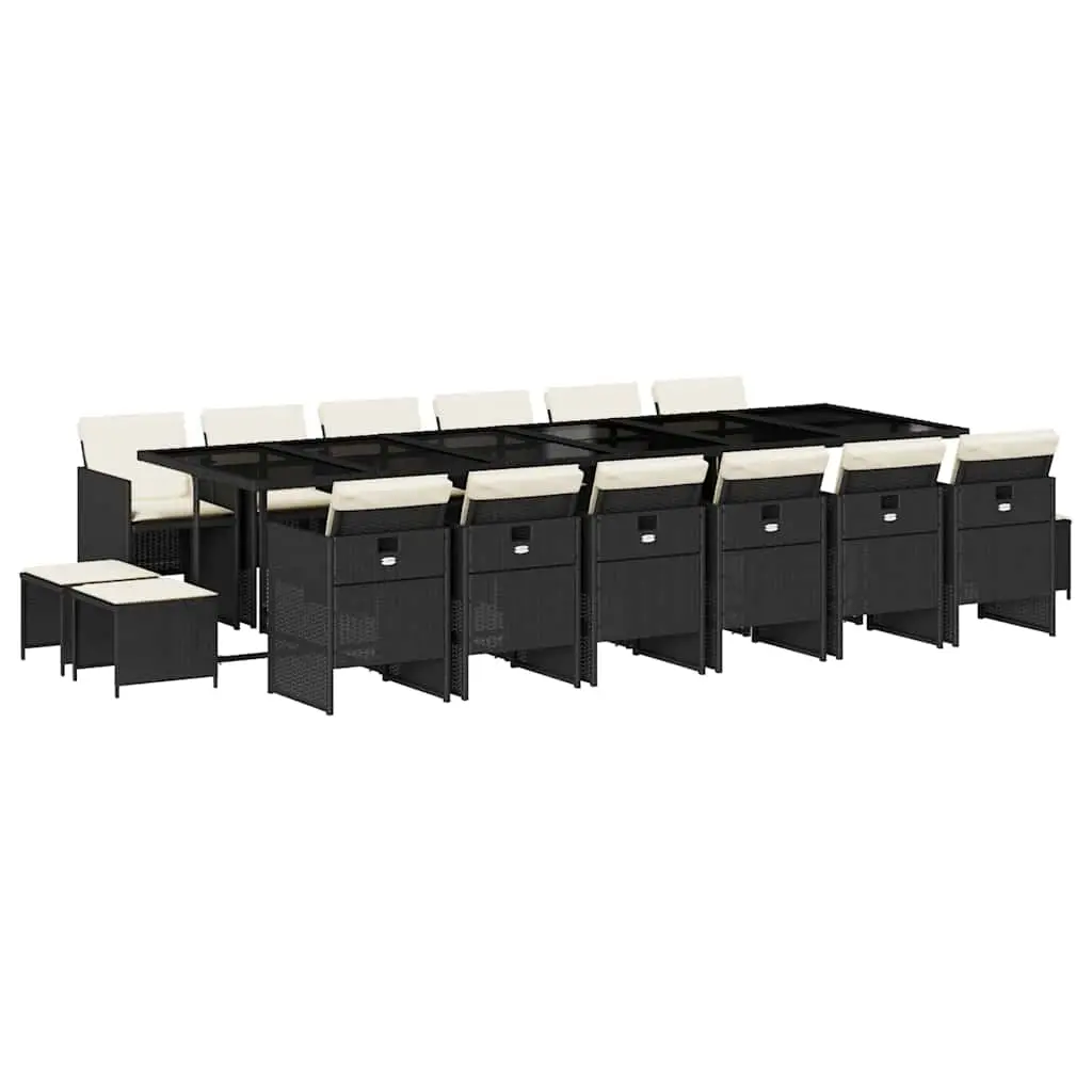 17 Piece Garden Dining Set with Cushions Black Poly Rattan 3210642 - Furniture