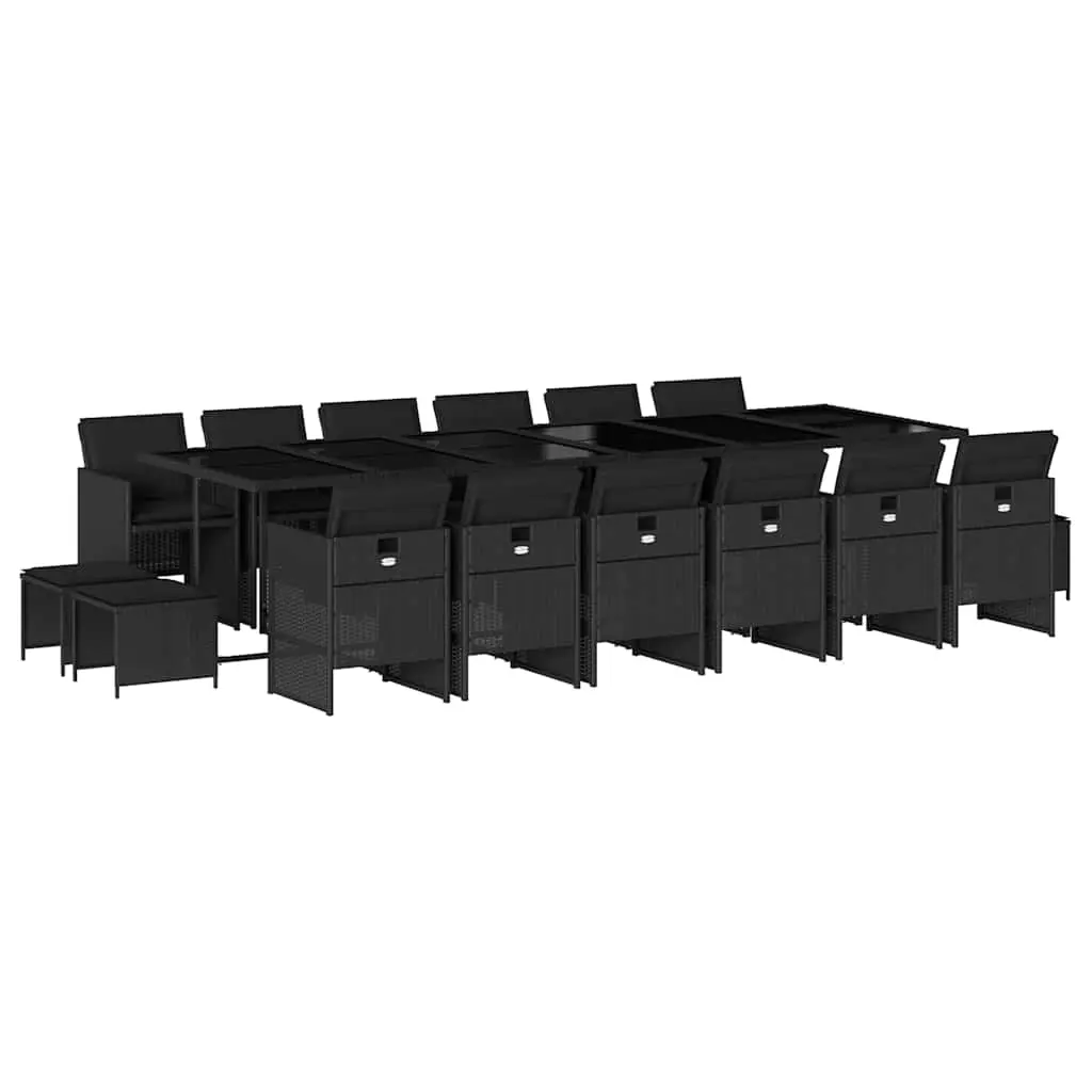 17 Piece Garden Dining Set with Cushions Black Poly Rattan 3210643 - Furniture