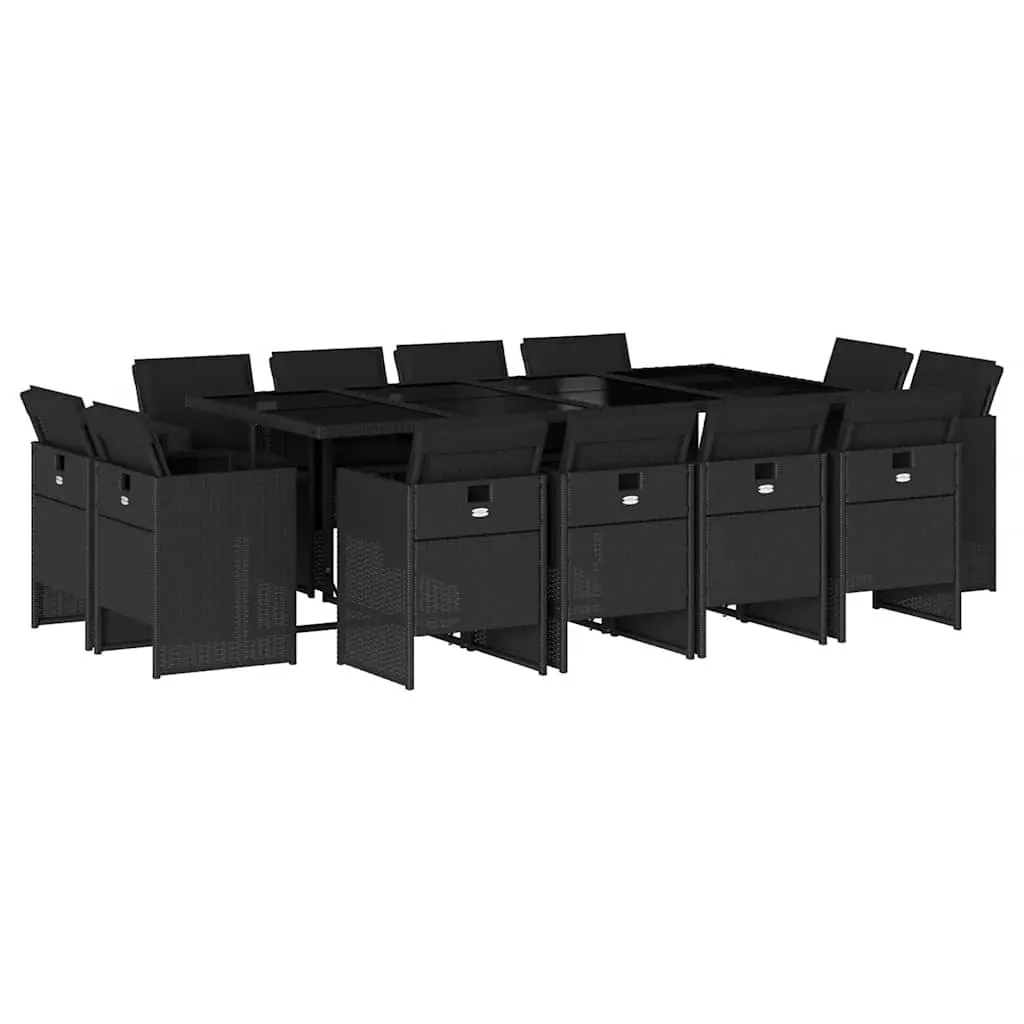 13 Piece Garden Dining Set with Cushions Black Poly Rattan 3210679 - Furniture