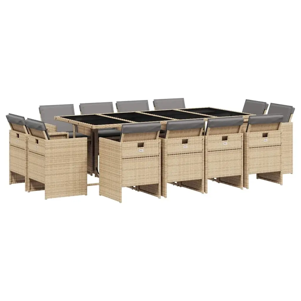 13 Piece Garden Dining Set with Cushions Mix Beige Poly Rattan 3210684 - Furniture