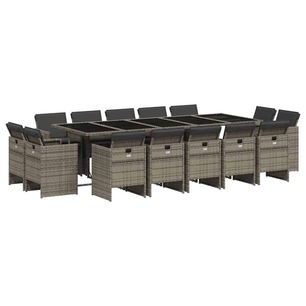 15 Piece Garden Dining Set with Cushions Grey Poly Rattan 3210692 - Furniture