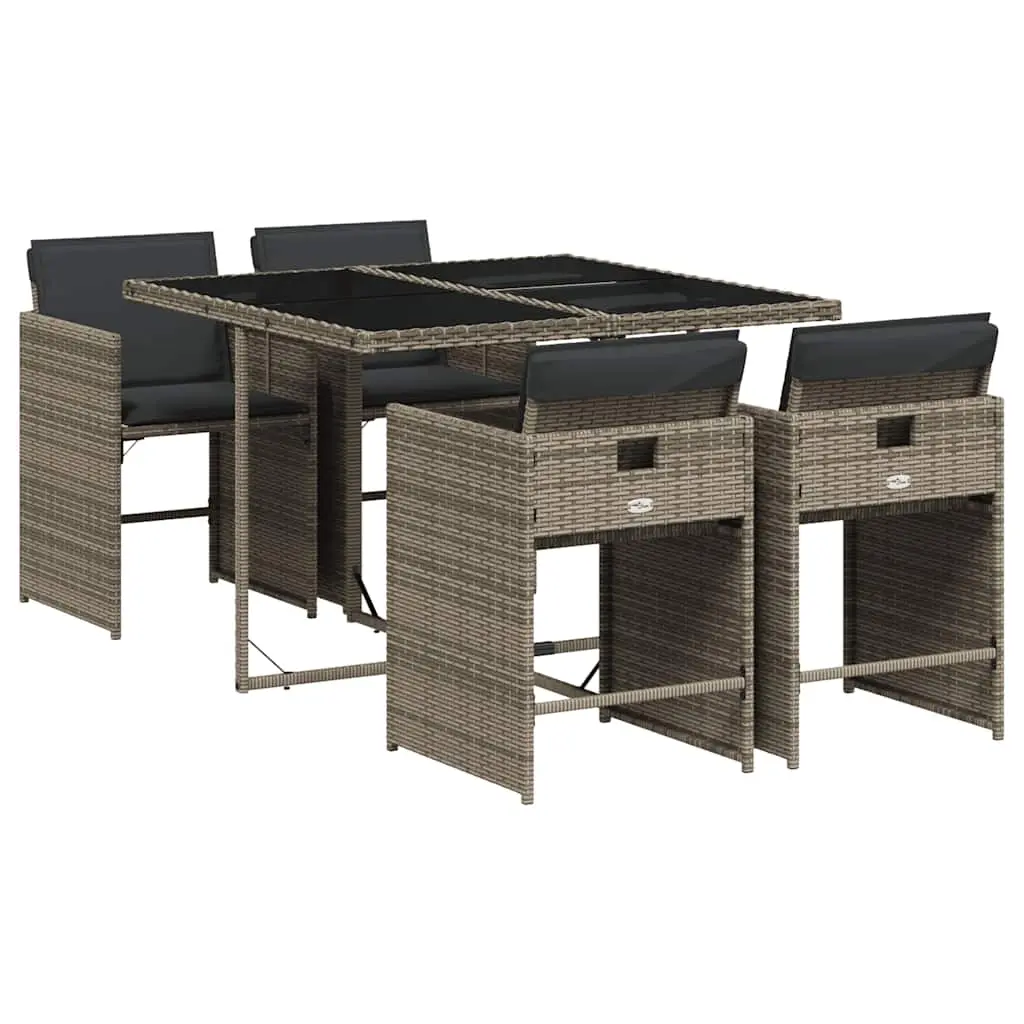 5 Piece Garden Dining Set with Cushions Grey Poly Rattan 3211076 - Furniture