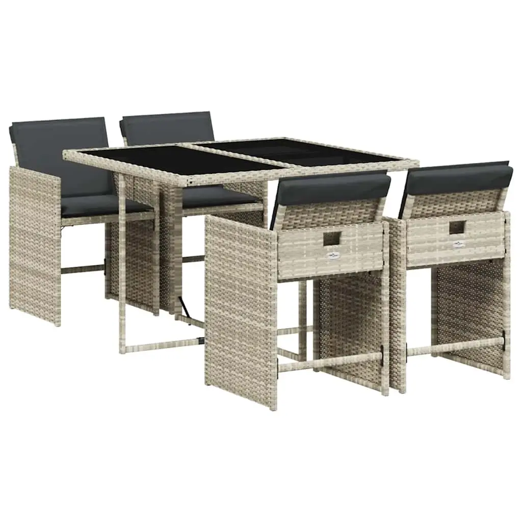 5 Piece Garden Dining Set with Cushions Light Grey Poly Rattan 3211079 - Furniture