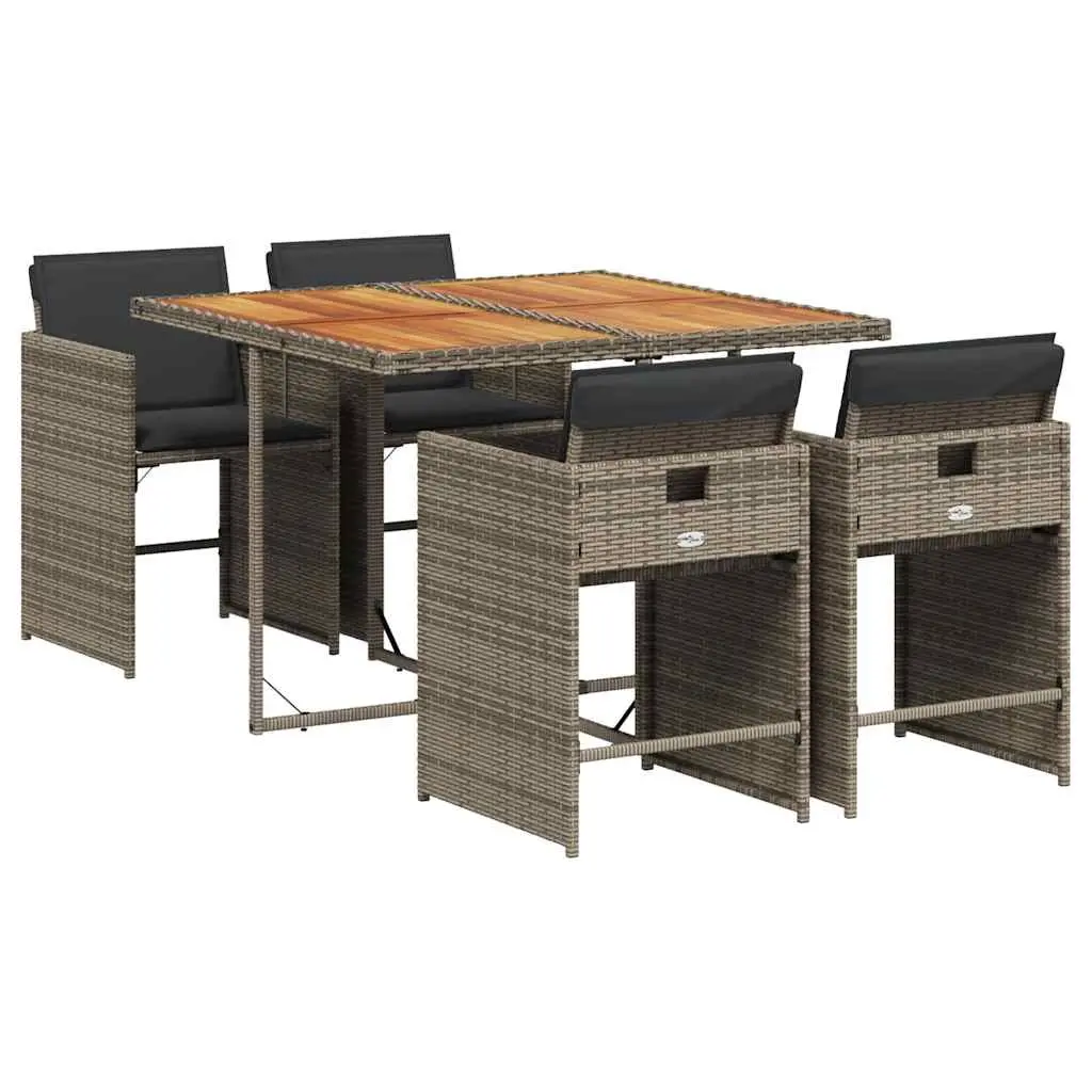 5 Piece Garden Dining Set with Cushions Grey Poly Rattan 3211082 - Furniture