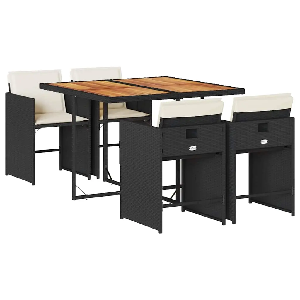 5 Piece Garden Dining Set with Cushions Black Poly Rattan 3211083 - Furniture