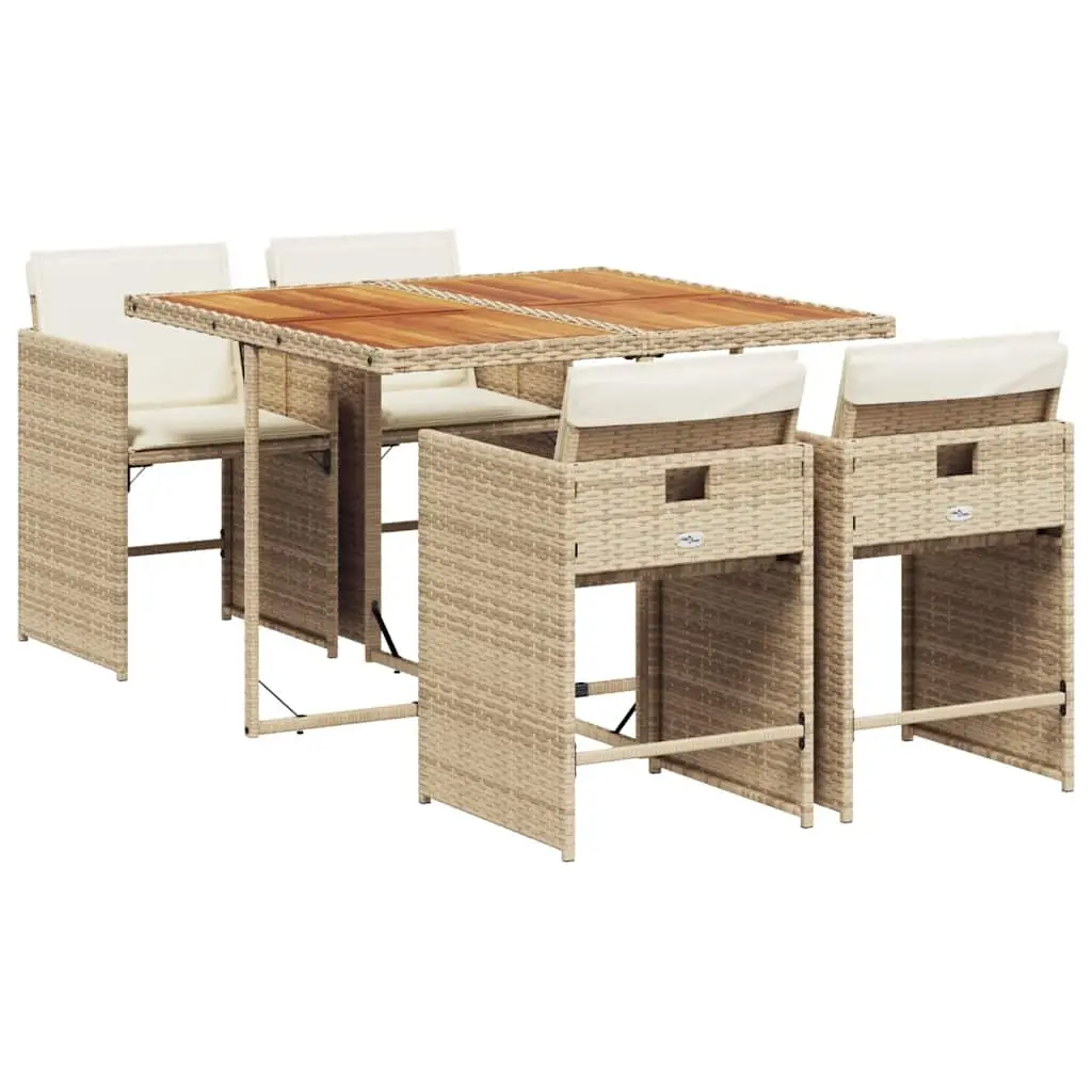 5 Piece Garden Dining Set with Cushions Beige Poly Rattan 3211084 - Furniture