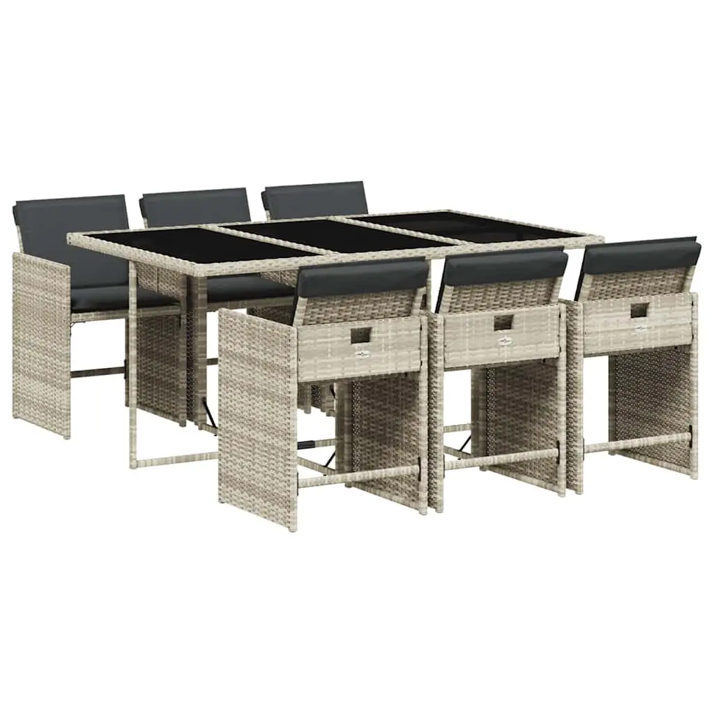 7 Piece Garden Dining Set with Cushions Light Grey Poly Rattan 3211091 - Furniture