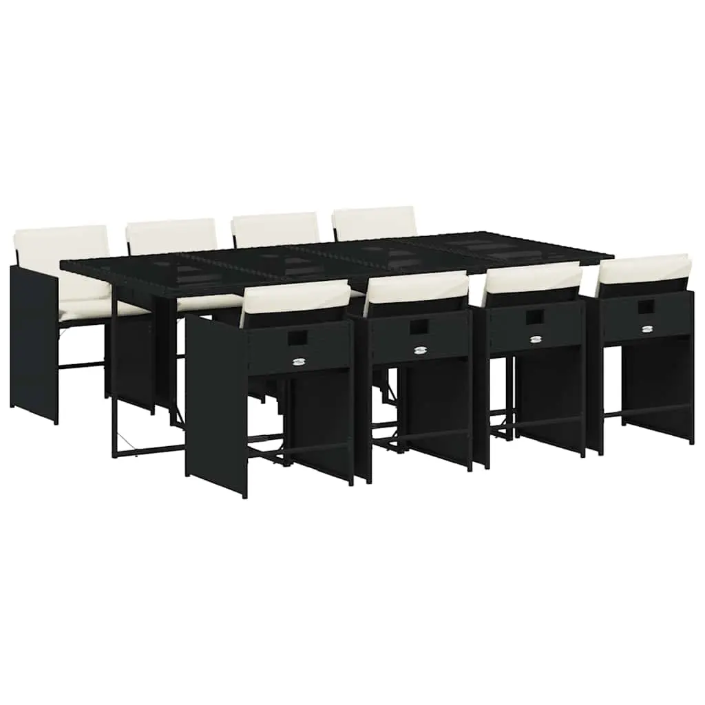 9 Piece Garden Dining Set with Cushions Black Poly Rattan 3211098 - Furniture