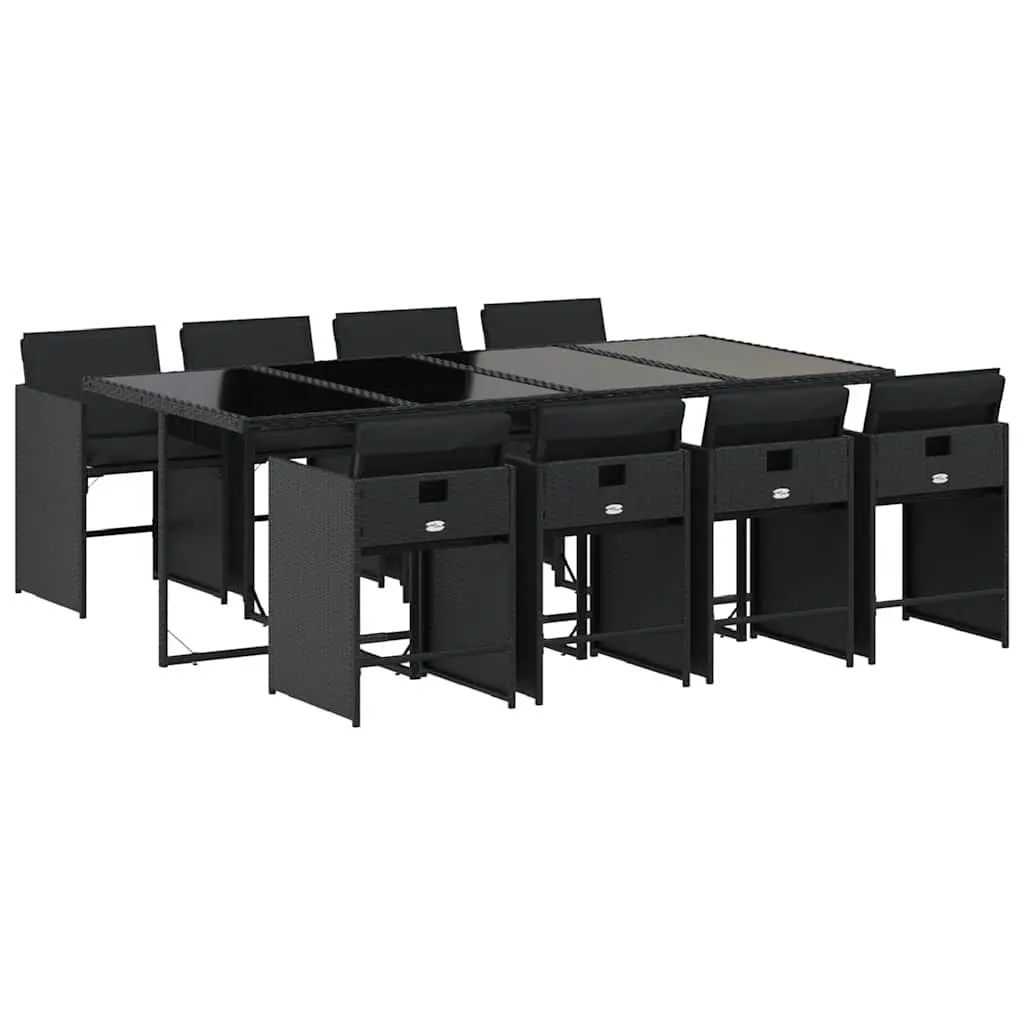 9 Piece Garden Dining Set with Cushions Black Poly Rattan 3211099 - Furniture