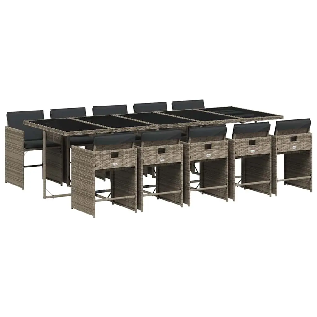 11 Piece Garden Dining Set with Cushions Grey Poly Rattan 3211112 - Furniture
