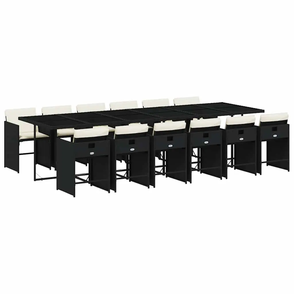 13 Piece Garden Dining Set with Cushions Black Poly Rattan 3211122 - Furniture