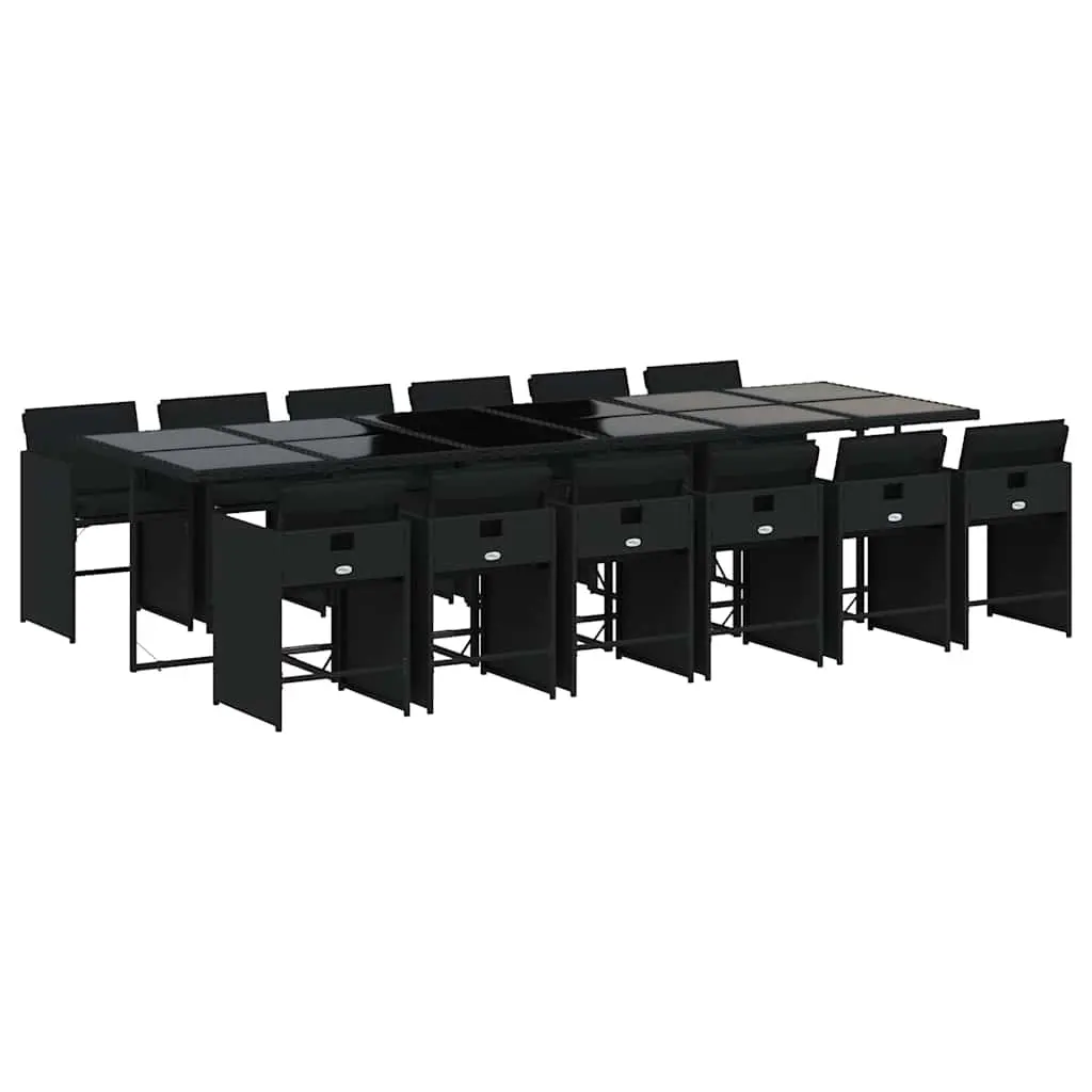13 Piece Garden Dining Set with Cushions Black Poly Rattan 3211123 - Furniture