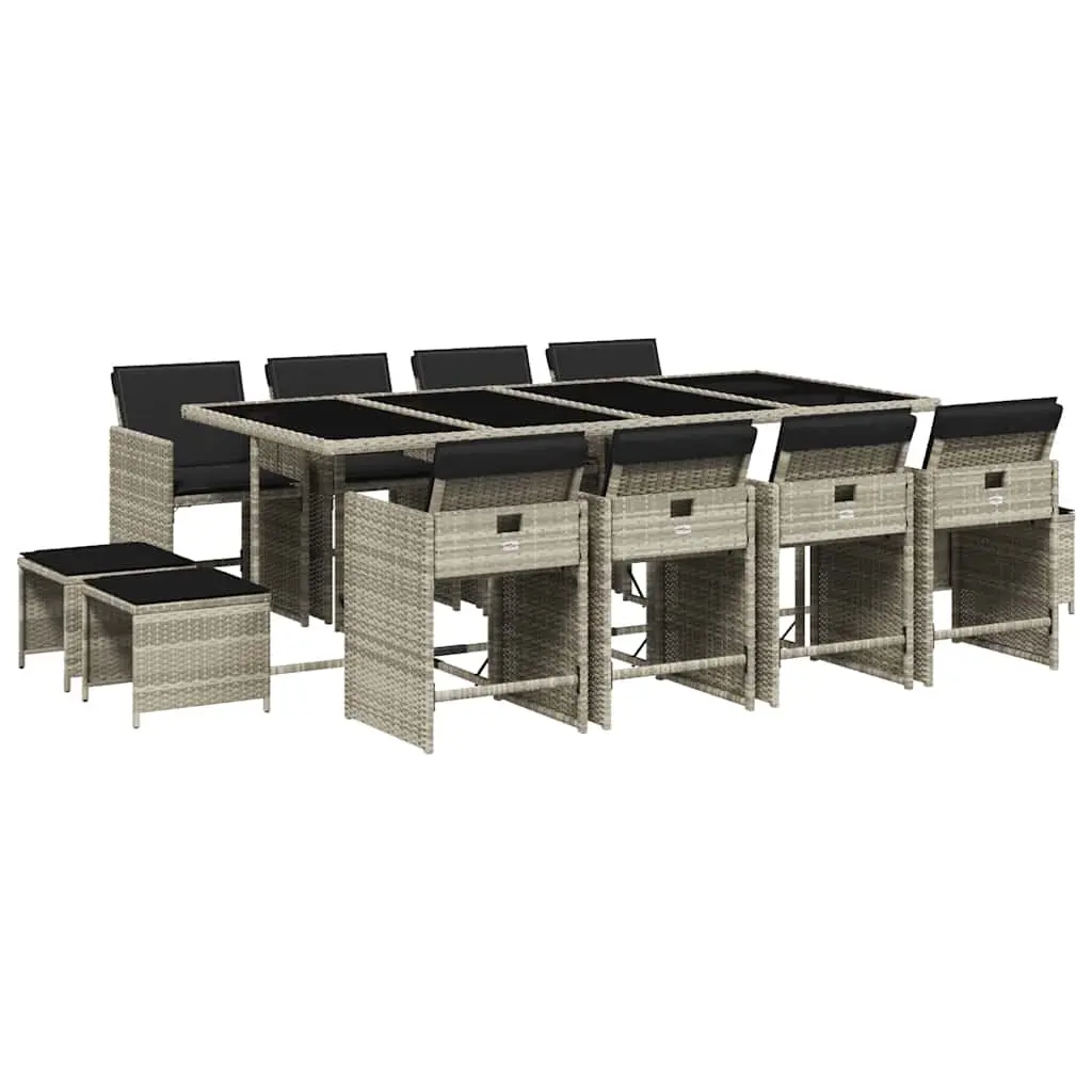 13 Piece Garden Dining Set with Cushions Light Grey Poly Rattan 3211163 - Furniture