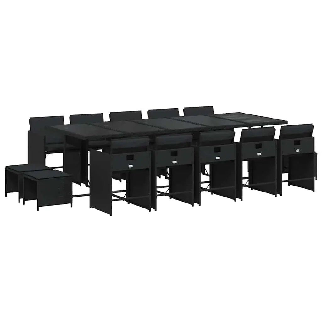 15 Piece Garden Dining Set with Cushions Black Poly Rattan 3211171 - Furniture