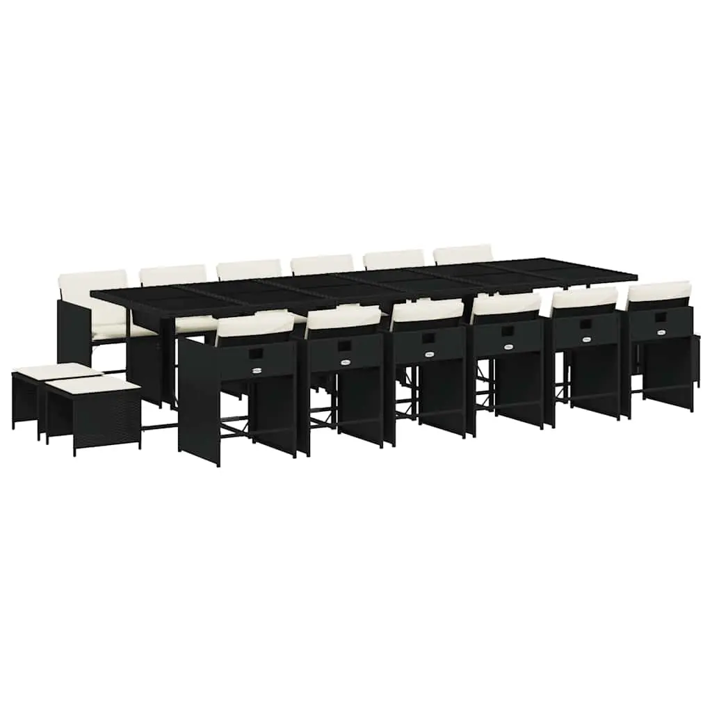 17 Piece Garden Dining Set with Cushions Black Poly Rattan 3211182 - Furniture