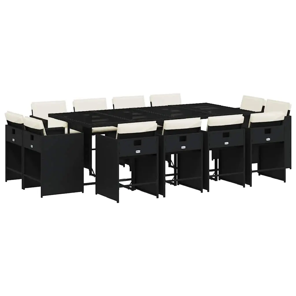 13 Piece Garden Dining Set with Cushions Black Poly Rattan 3211218 - Furniture