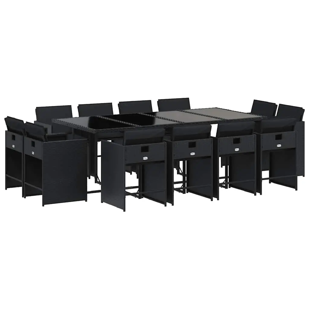 13 Piece Garden Dining Set with Cushions Black Poly Rattan 3211219 - Furniture