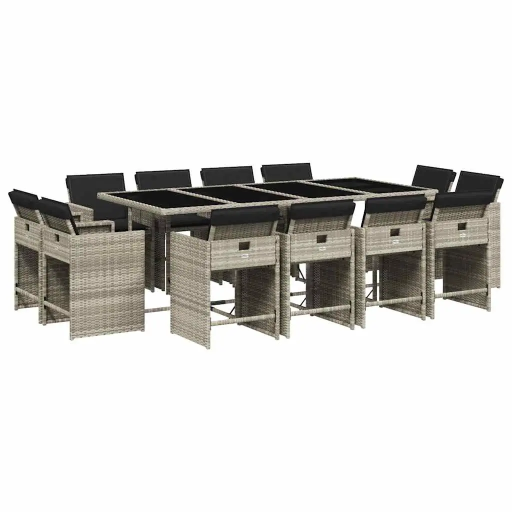 13 Piece Garden Dining Set with Cushions Light Grey Poly Rattan 3211223 - Furniture