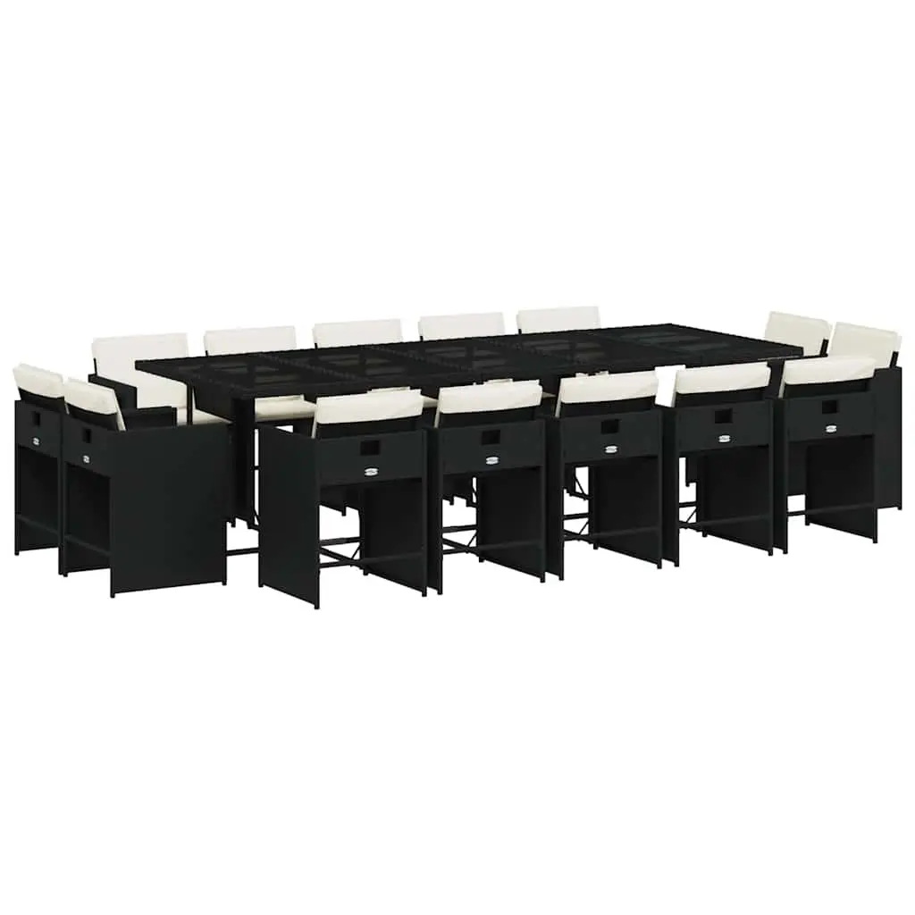 15 Piece Garden Dining Set with Cushions Black Poly Rattan 3211230 - Furniture